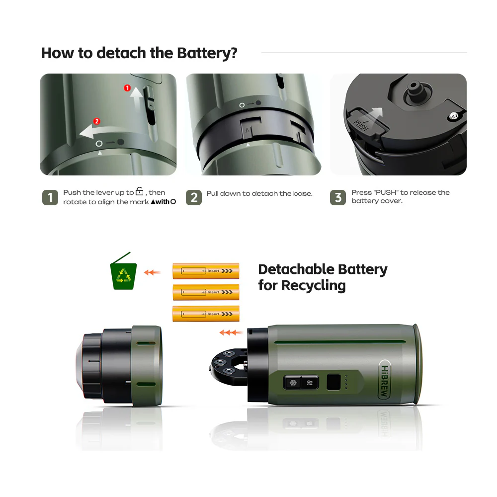 Detachable battery for travel coffee brewing