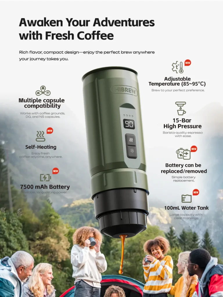 HIBREW H4C portable espresso maker in use outdoors