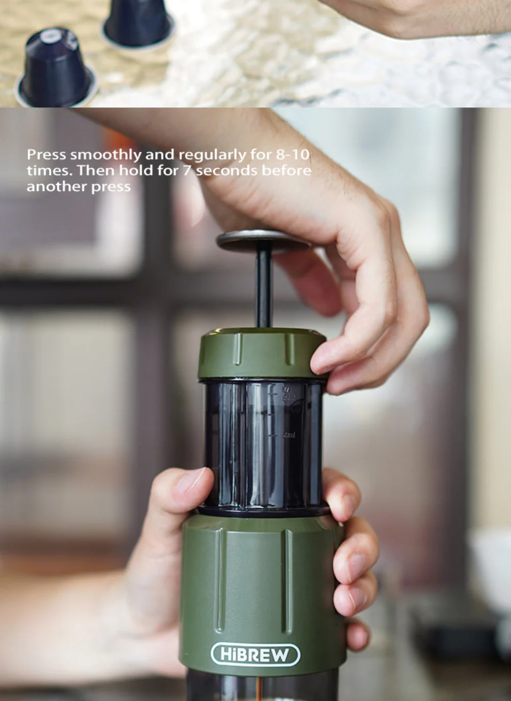 HiBREW 2 in 1 Portable Espresso Maker For Capsule & Ground Hand Press Brewer H4D - Image 4