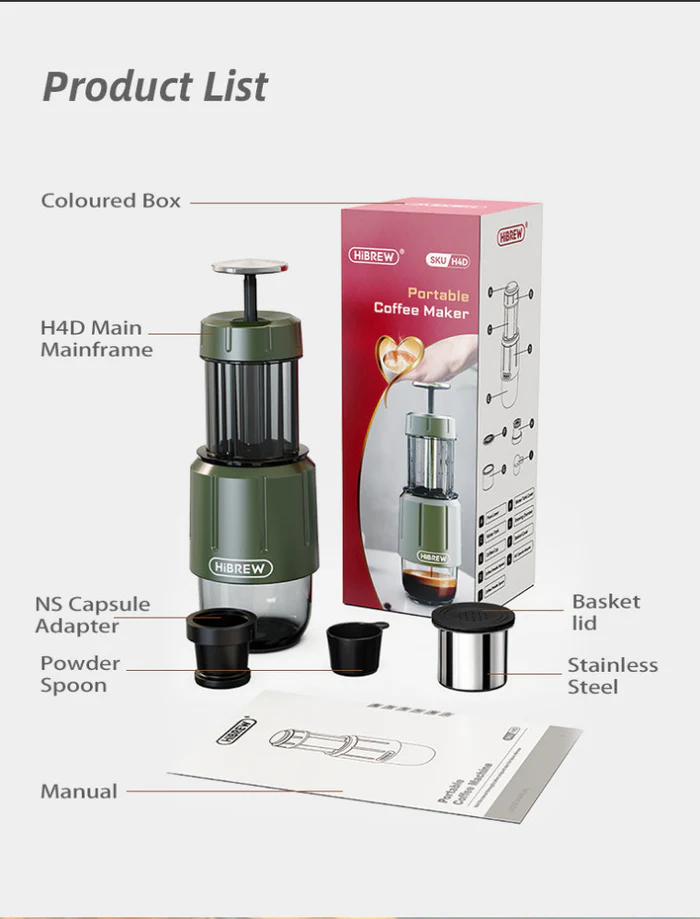 HiBREW 2 in 1 Portable Espresso Maker For Capsule & Ground Hand Press Brewer H4D - Image 5